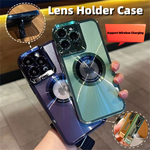 Luxury Plating CD Pattern Mag-safe Bracket Case With Lens Holder & Magnetic Suction