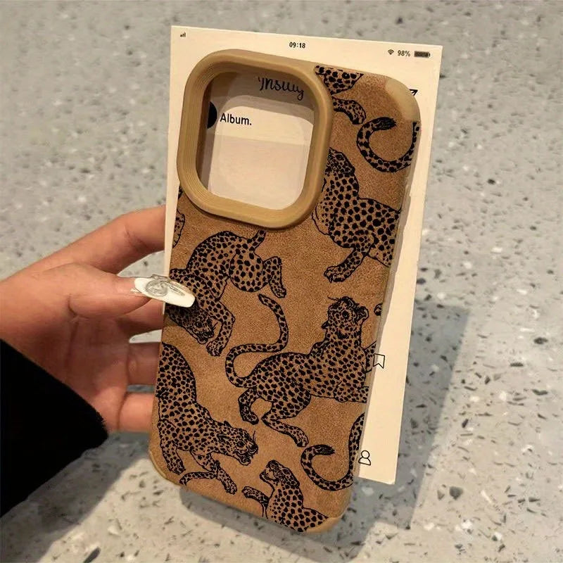 Vivid Leopard Pattern Bonded Leather Phone Case For iPhone - Shockproof Bumper Cover