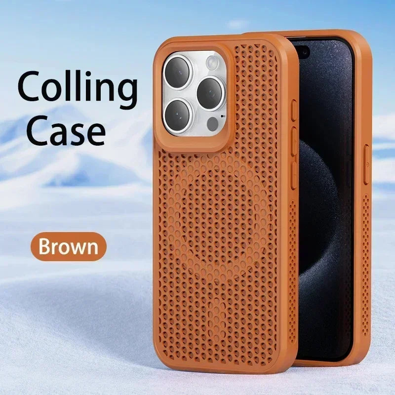 Cooling Heat Dissipation Phone Case For iPhone 17 16 15 14 13 12 11 Pro Max Plus Breathable Hard Back Magnetic Cover For Magsafe
