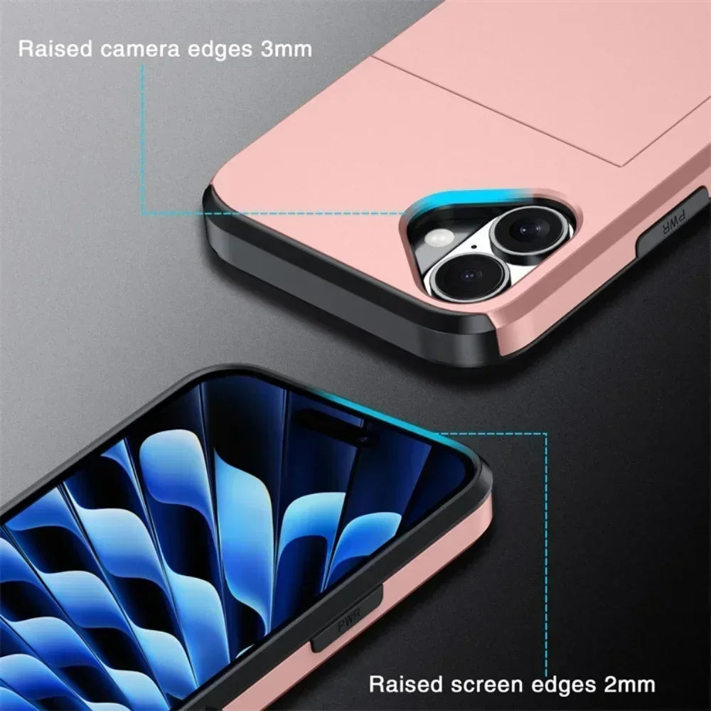 Phone Case For iPhone 17 Air 16E 15 14 Plus 13 12 Pro Max Wallet Cover Credit Card Holder Slot Sliding Pocket  Protective