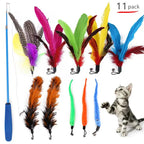 Interactive Cat Toys - Retractable Wand Toy and Feather Toys Refills for Indoor Cats to Chase and Exercise