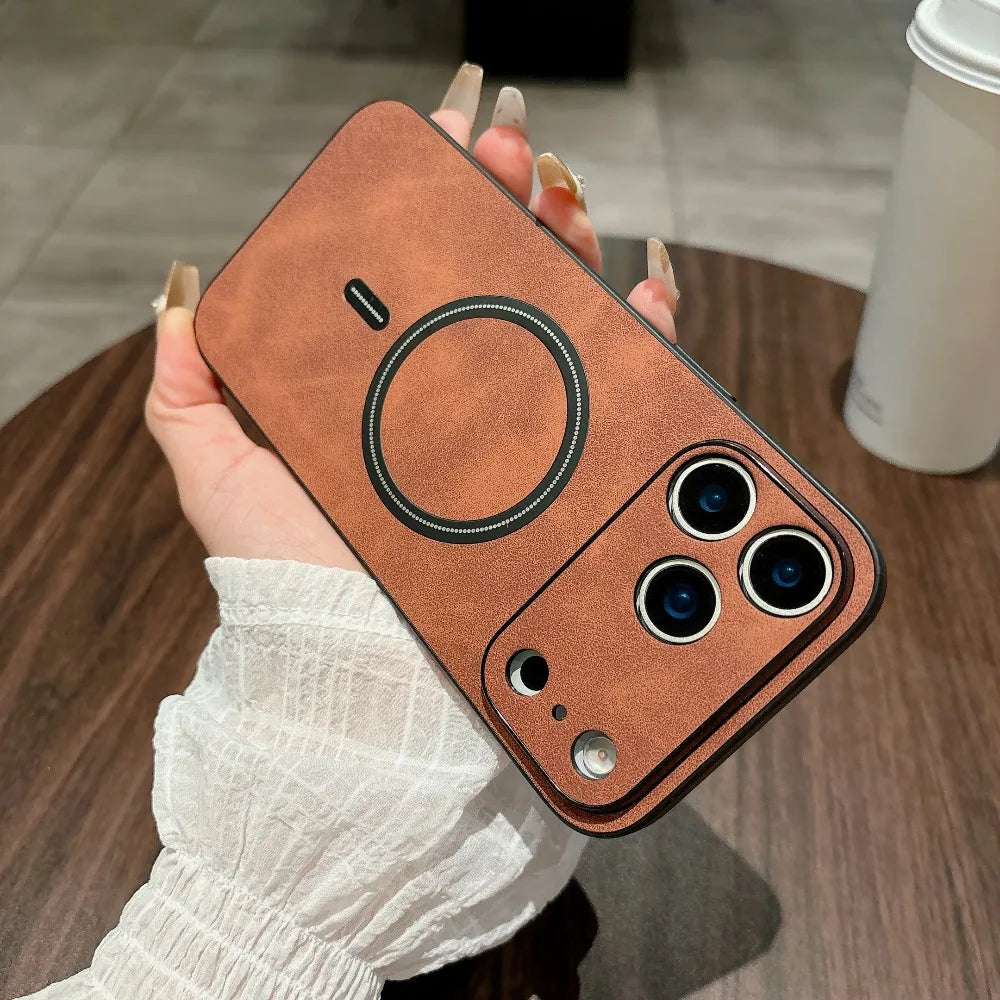 Magnetic Leather Case for iPhone - Cover Magnet for Mag-safe Anti-knock All-round Camera Protector Shell