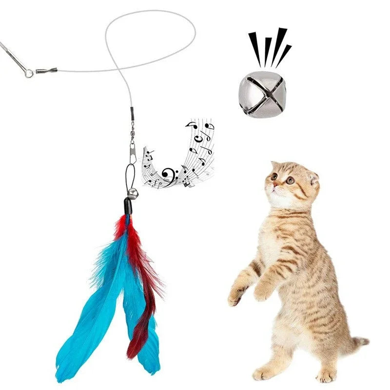 Interactive Cat Toys - Retractable Wand Toy and Feather Toys Refills for Indoor Cats to Chase and Exercise