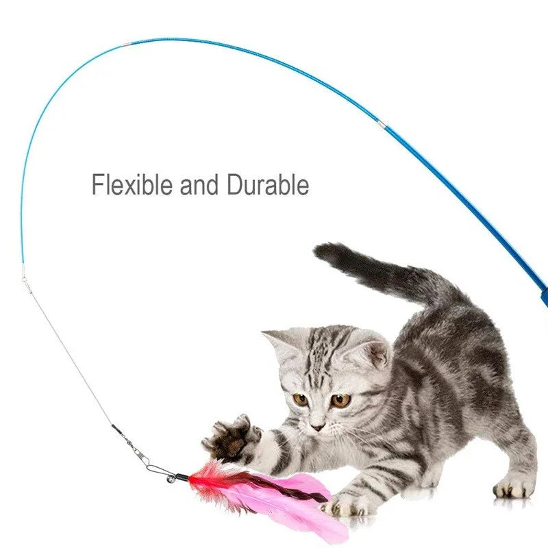 Interactive Cat Toys - Retractable Wand Toy and Feather Toys Refills for Indoor Cats to Chase and Exercise