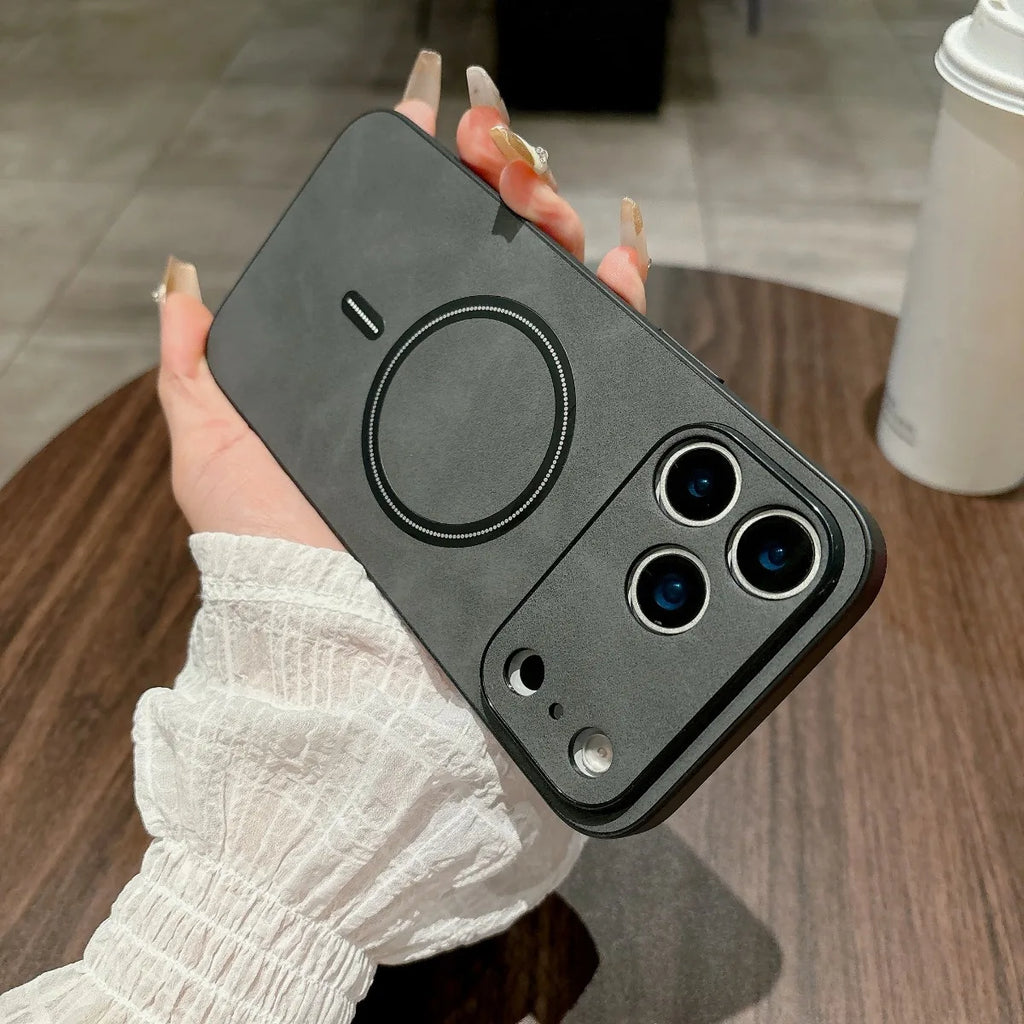 Magnetic Leather Case for iPhone - Cover Magnet for Mag-safe Anti-knock All-round Camera Protector Shell