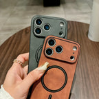 Magnetic Leather Case for iPhone - Cover Magnet for Mag-safe Anti-knock All-round Camera Protector Shell