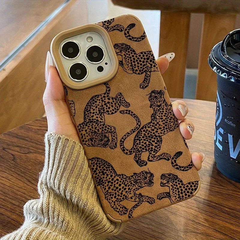 Vivid Leopard Pattern Bonded Leather Phone Case For iPhone - Shockproof Bumper Cover