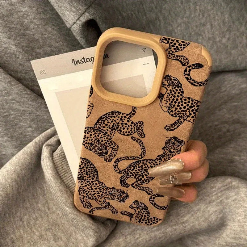 Vivid Leopard Pattern Bonded Leather Phone Case For iPhone - Shockproof Bumper Cover