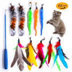 Interactive Cat Toys - Retractable Wand Toy and Feather Toys Refills for Indoor Cats to Chase and Exercise