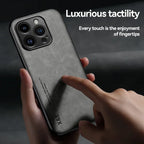 Luxury Leather Case For iPhone - Cover With Metal Plate Support Car Hold
