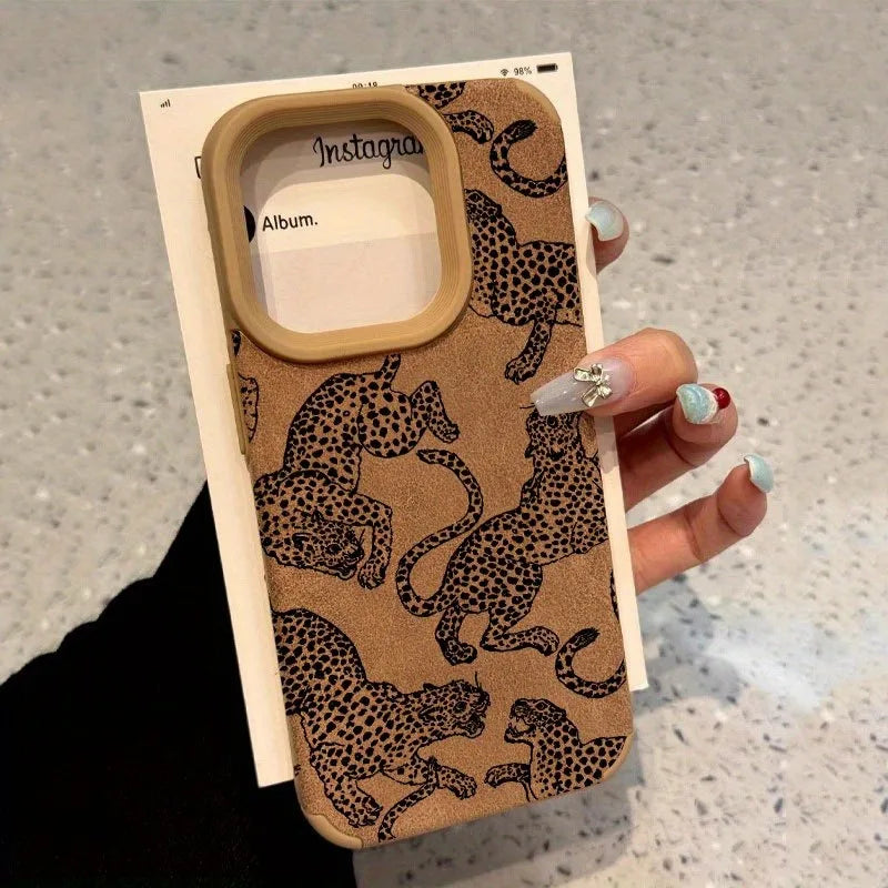 Vivid Leopard Pattern Bonded Leather Phone Case For iPhone - Shockproof Bumper Cover