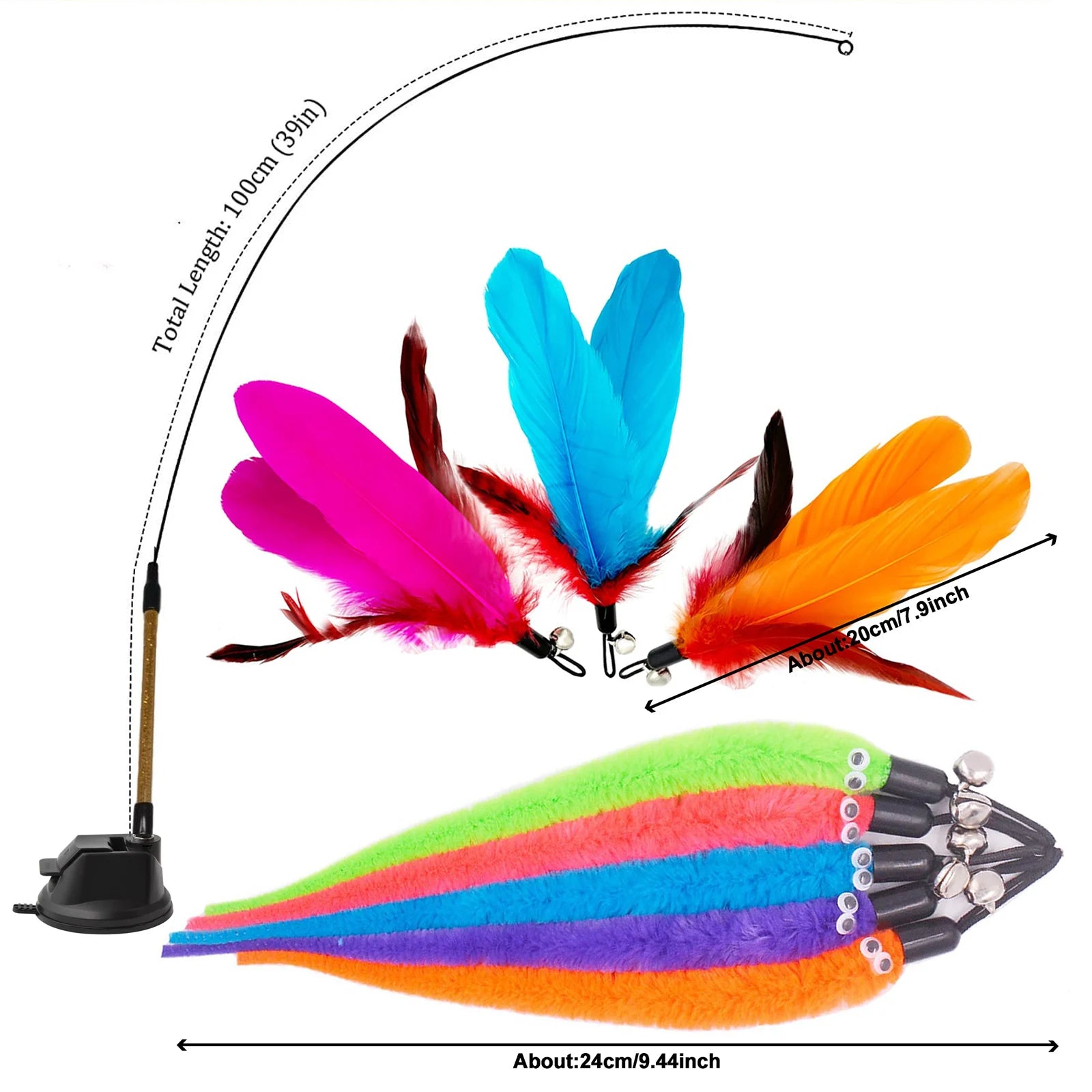 7pcs Interactive Cat Toys - Retractable Wand Toy and Feather Toys Refills for Indoor Cats to Chase and Exercise