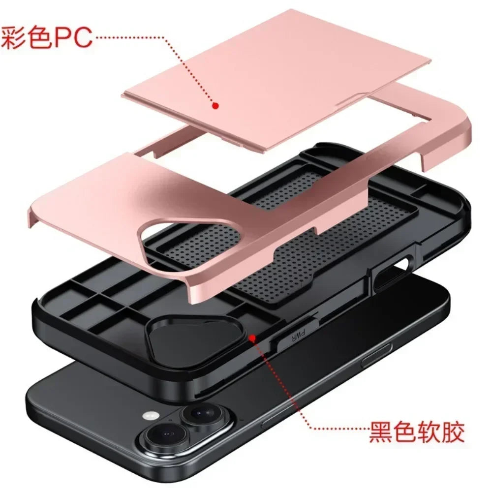 Phone Case For iPhone 17 Air 16E 15 14 Plus 13 12 Pro Max Wallet Cover Credit Card Holder Slot Sliding Pocket  Protective