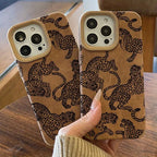 Vivid Leopard Pattern Bonded Leather Phone Case For iPhone - Shockproof Bumper Cover