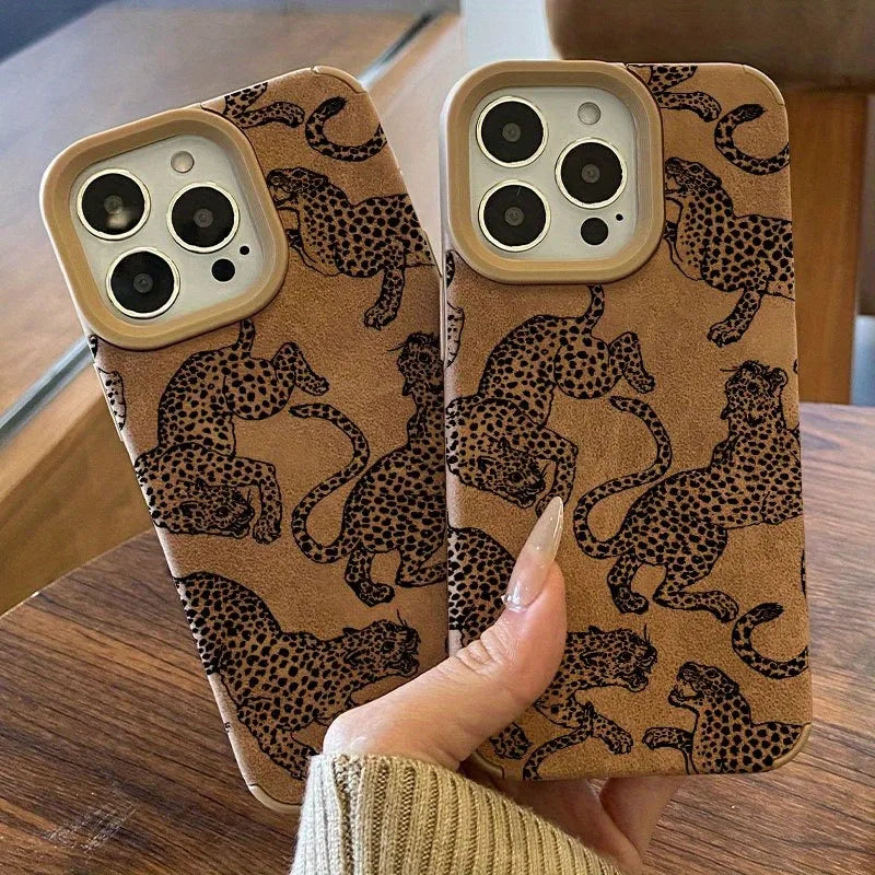 Vivid Leopard Pattern Bonded Leather Phone Case For iPhone - Shockproof Bumper Cover