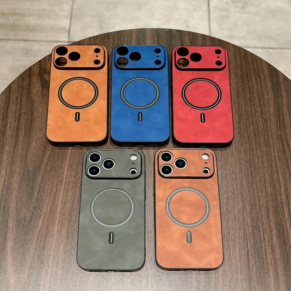 Magnetic Leather Case for iPhone With Cover Magnet for Mag-safe & All-round Camera Protector Shell