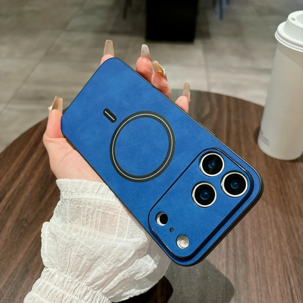 Magnetic Leather Case for iPhone With Cover Magnet for Mag-safe & All-round Camera Protector Shell