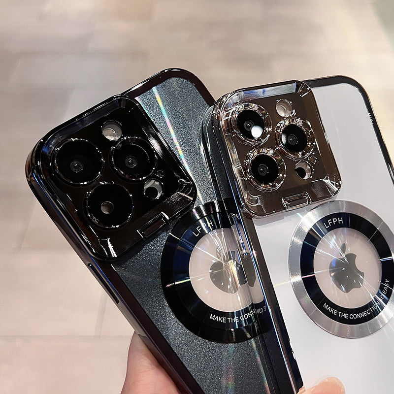 Luxury Plating CD Pattern Mag-safe Bracket Case With Lens Holder & Magnetic Suction